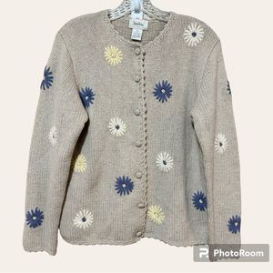 Neiman Marcus Cashmere Floral Embroidered Cardigan Size Large !